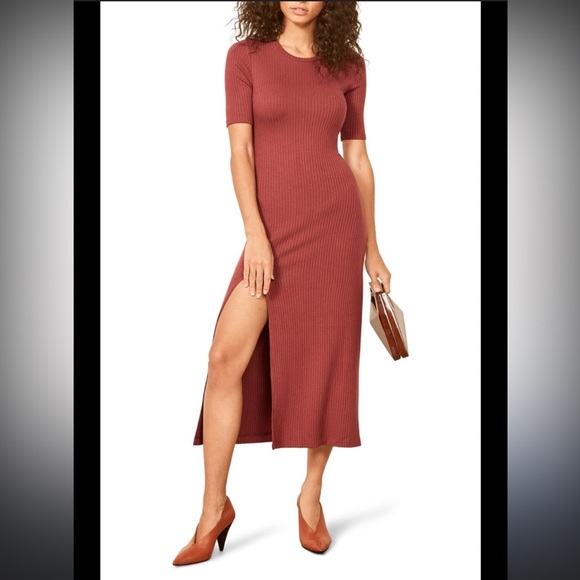 REFORMATION
Olympia Midi ribbed Dress In Rust revolve designer spring party boho - Picture 1 of 11